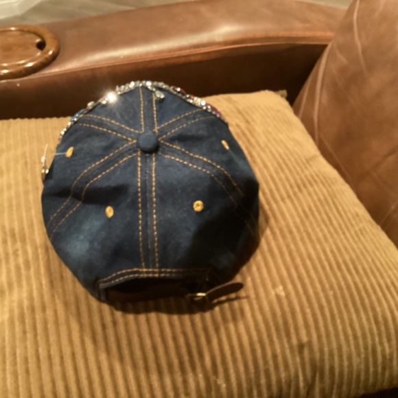 Rhinestone Denim Baseball Cap For Women and Girls, Buckle Closure, Multi Colored - Picture 3 of 4